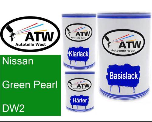 Nissan, Green Pearl, DW2: 500ml Lackdose + 500ml Klarlack + 250ml Härter - Set, von ATW Autoteile West.